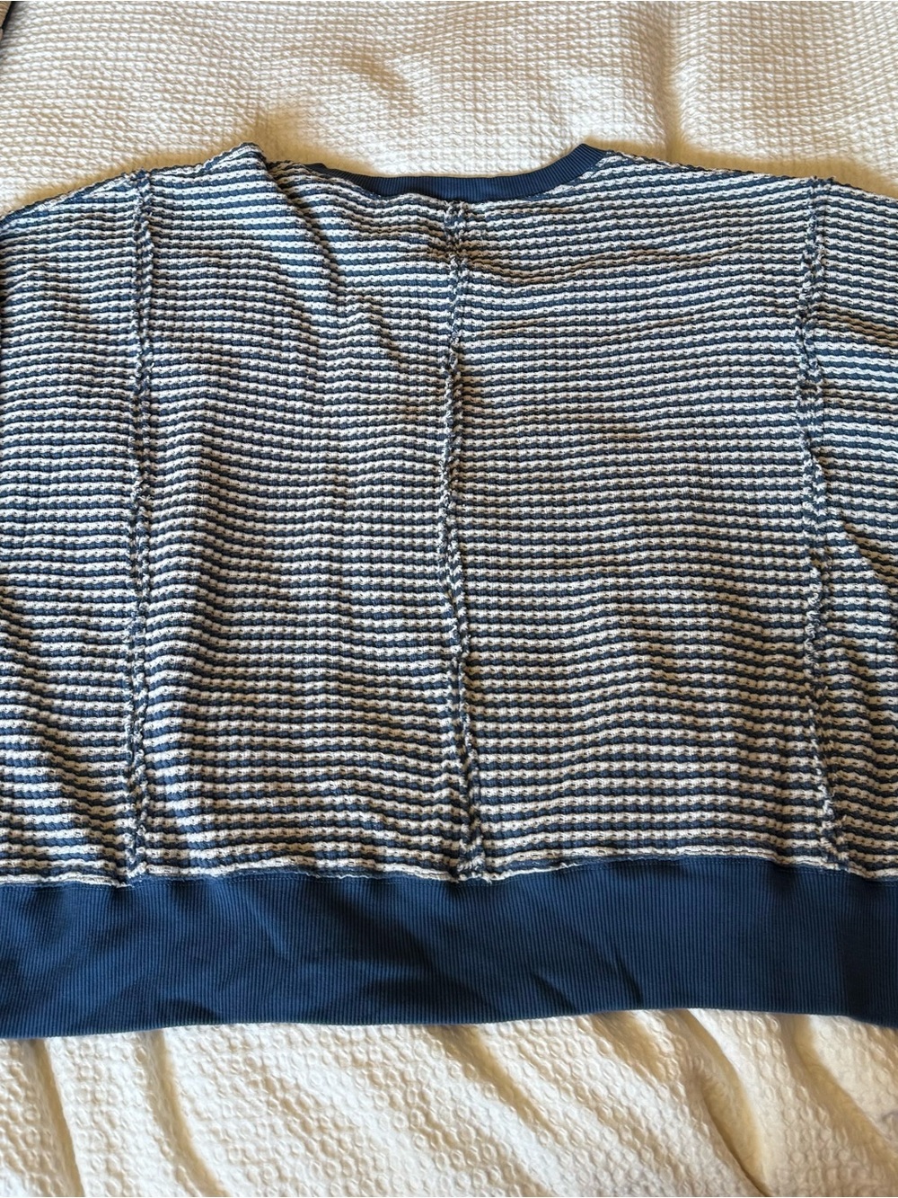Women’s Blue and White Knit Oversized Crew Neck - Picture 3 of 3